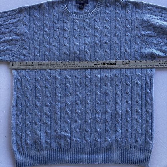Joseph & Lyman 100% Cashmere Cable Knit Sweater Blue Mens Large Crewneck Hole - Picture 5 of 7